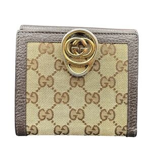 Gucci Brown/Beige GG Canvas & Leather Interlocking Icon French Wallet